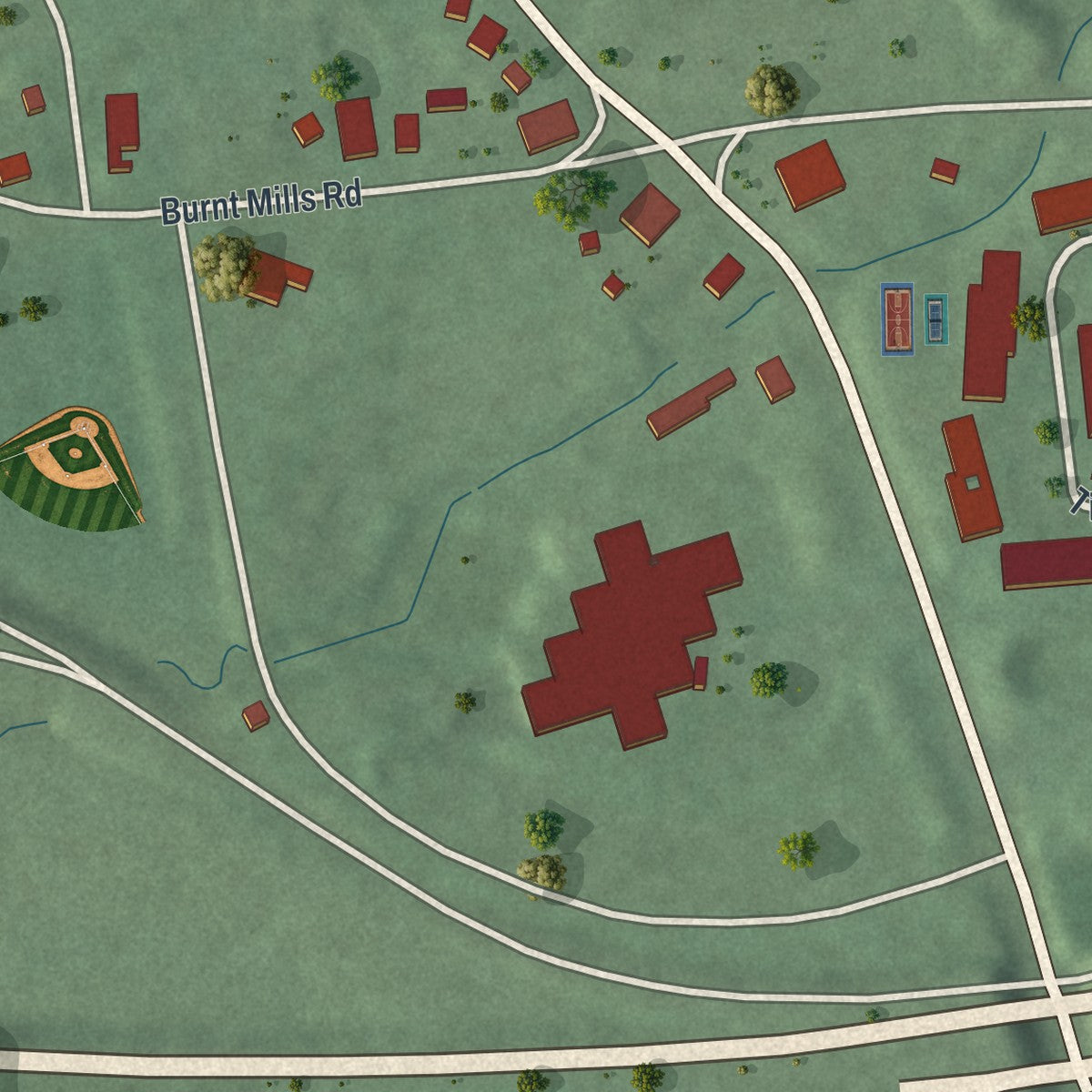 Close-up of the map of Pluckemin, New Jersey print showing street and building detail