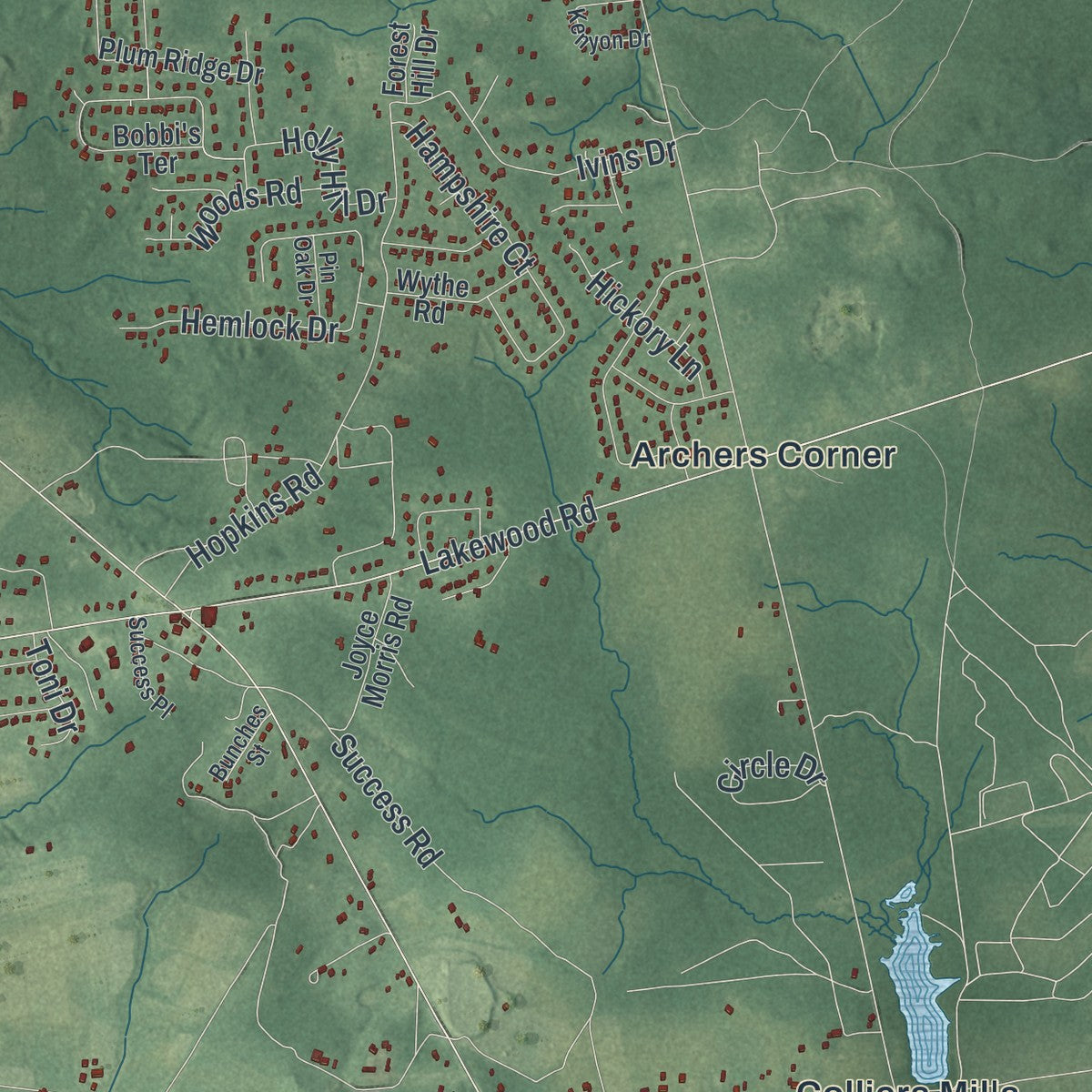 Second close-up of the map of Plumsted, New Jersey print showing more streets and buildings