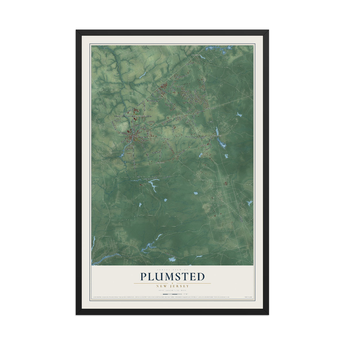 Map of Plumsted, New Jersey, 12 x 18 inch print in a black wood frame