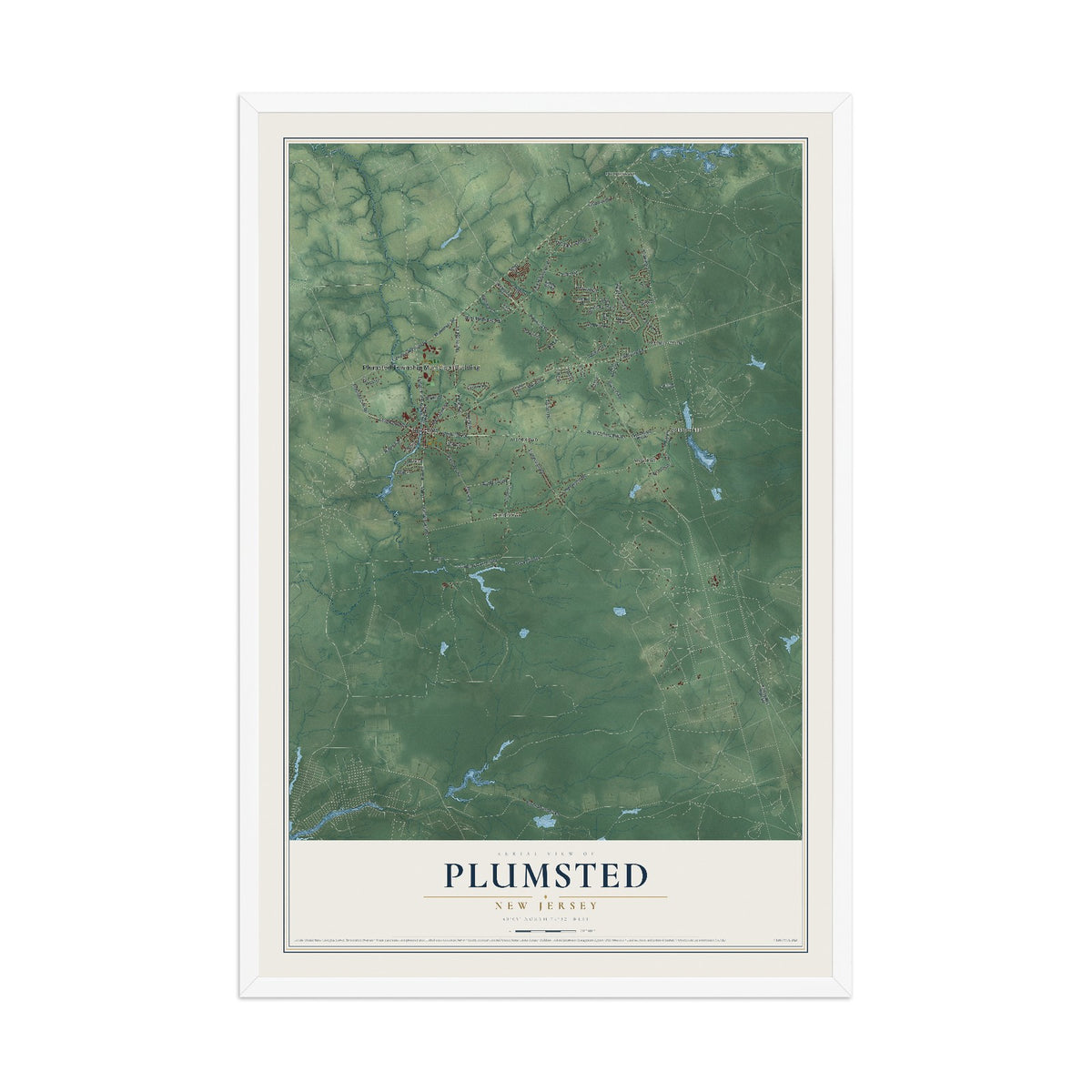 Map of Plumsted, New Jersey, 12 x 18 inch print in a white wood frame