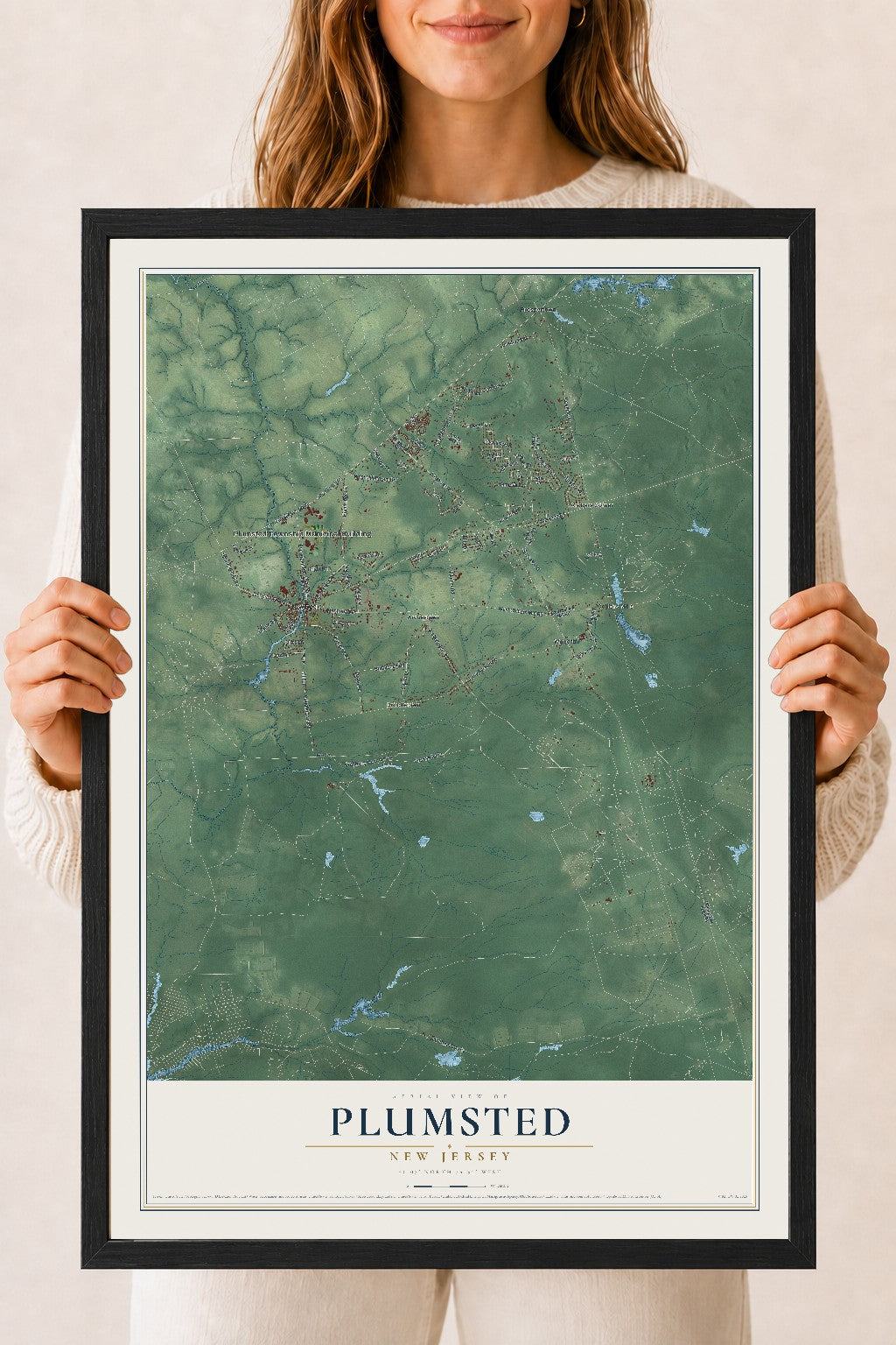 Map of Plumsted, New Jersey, 18 x 24 inch print in a black wood frame