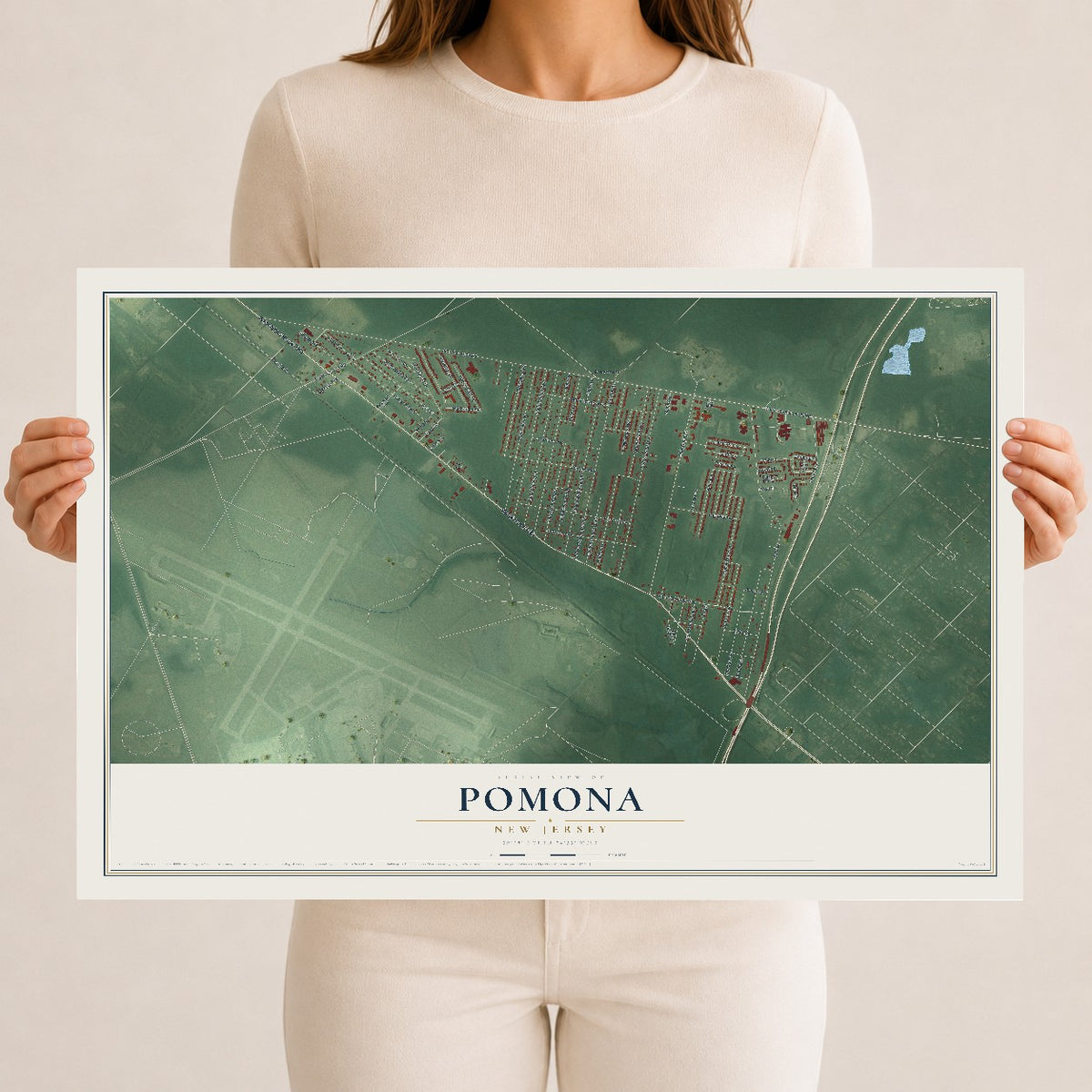 Map of Pomona, New Jersey, 12 x 18 inch unframed archival matte print