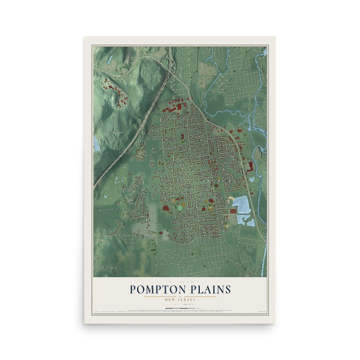 Pompton Plains, New Jersey map print, 12" x 18" Archival Matte Print mockup