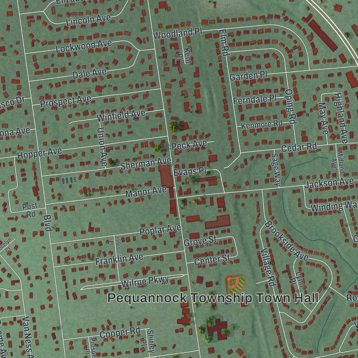 Close-up 1 of the Pompton Plains, New Jersey map artwork