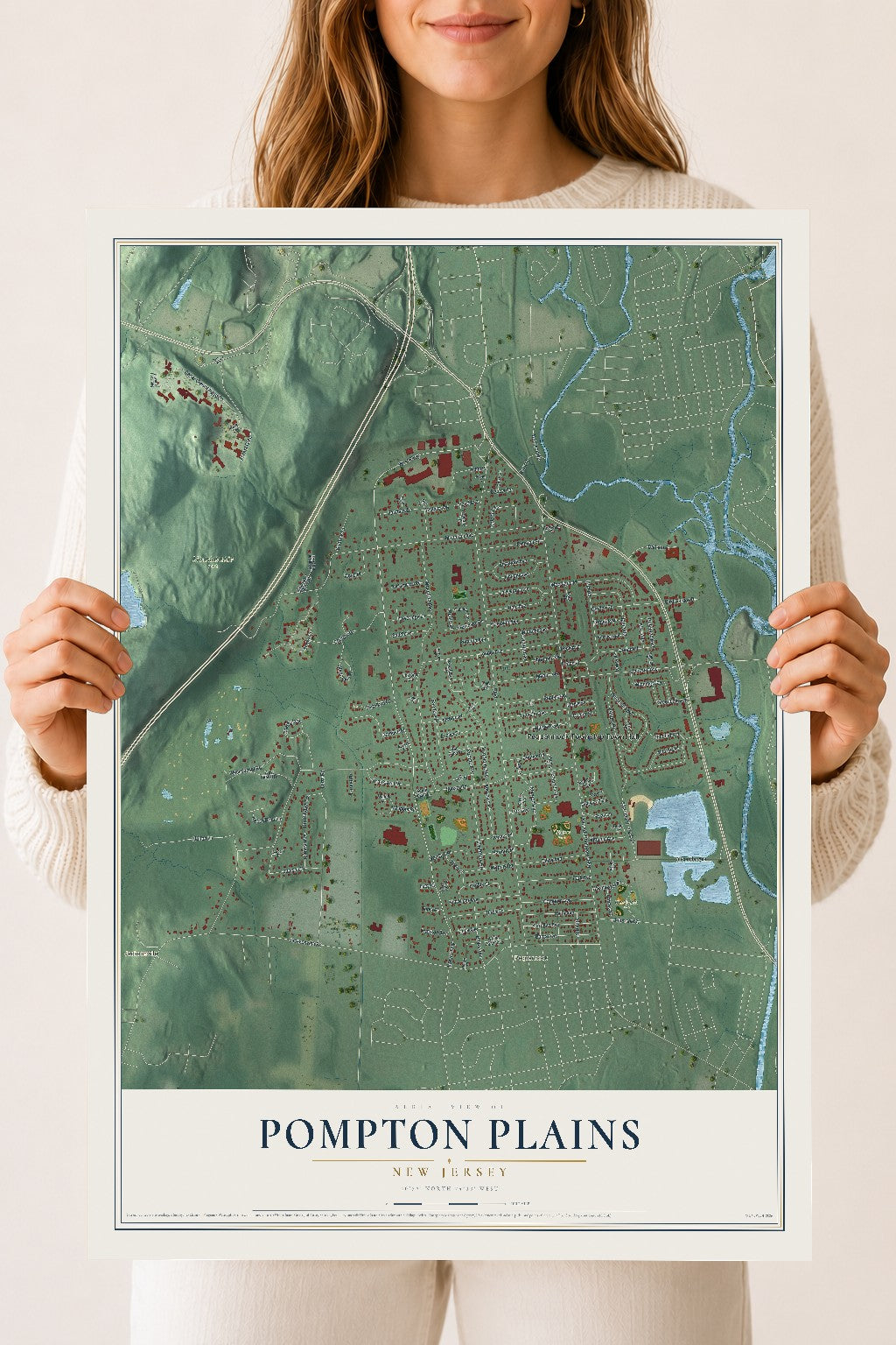 Pompton Plains, New Jersey map print, 18" x 24" Archival Matte Print mockup