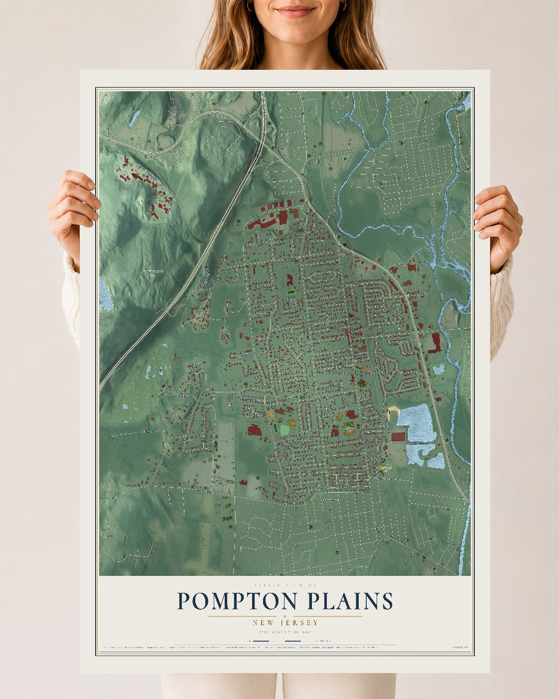 Pompton Plains, New Jersey map print, 24" x 36" Archival Matte Print mockup