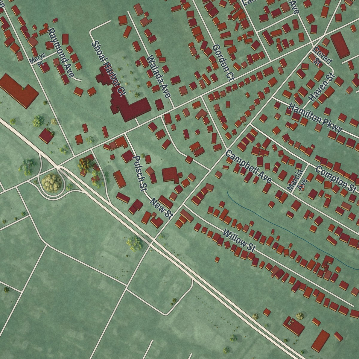 Close-up of the map of Port Monmouth, New Jersey print showing street and building detail
