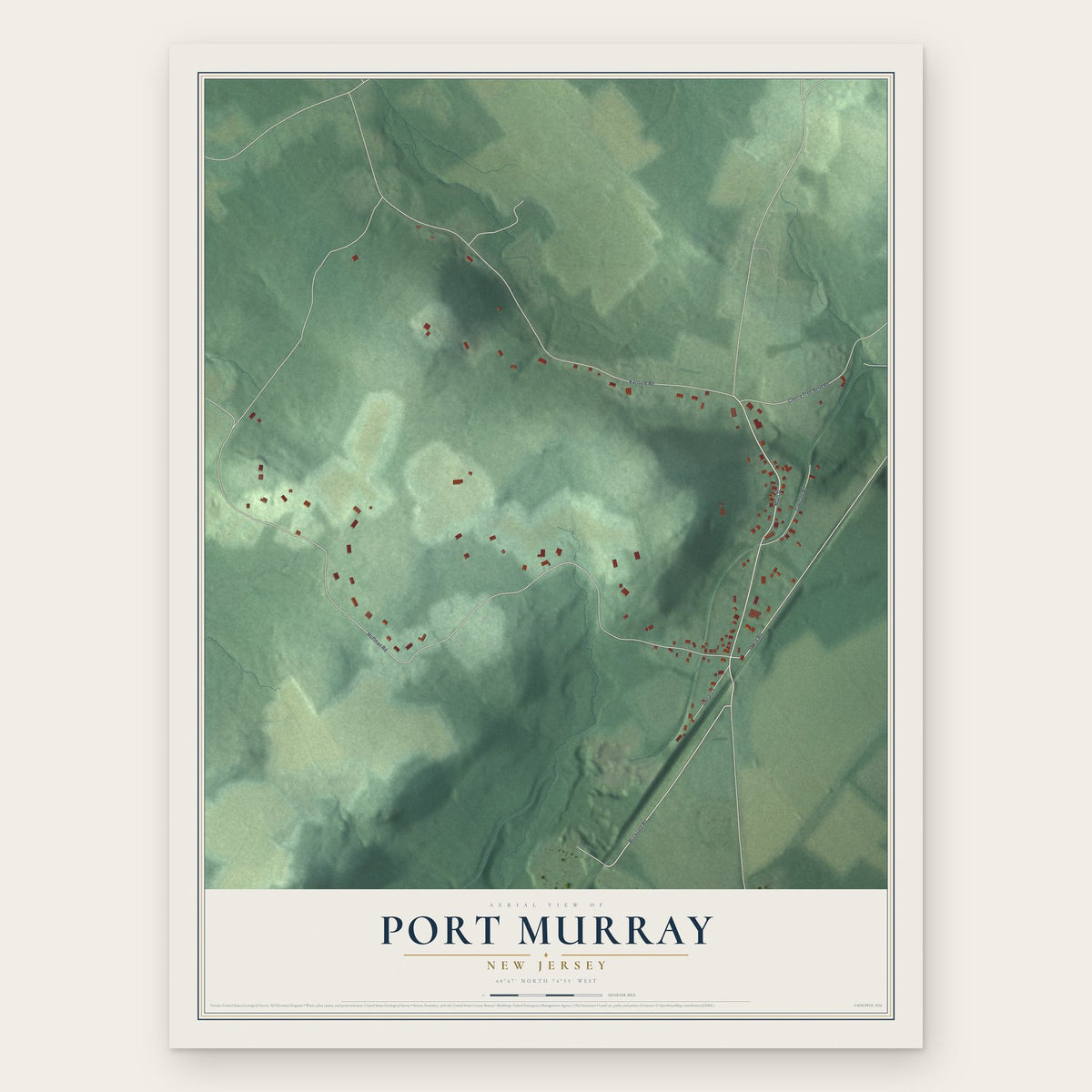 Port Murray, New Jersey map print, the full design