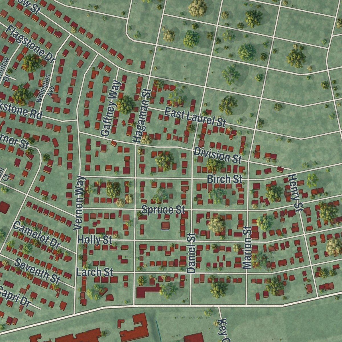Close-up of the map of Port Reading, New Jersey print showing street and building detail