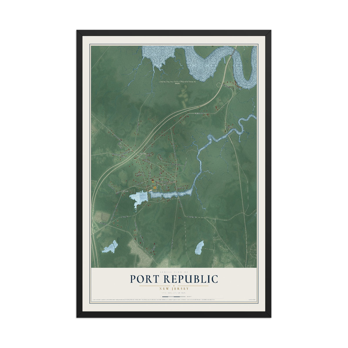 Port Republic, New Jersey map print, 12" x 18" W/ Black Ayous Wood Frame mockup