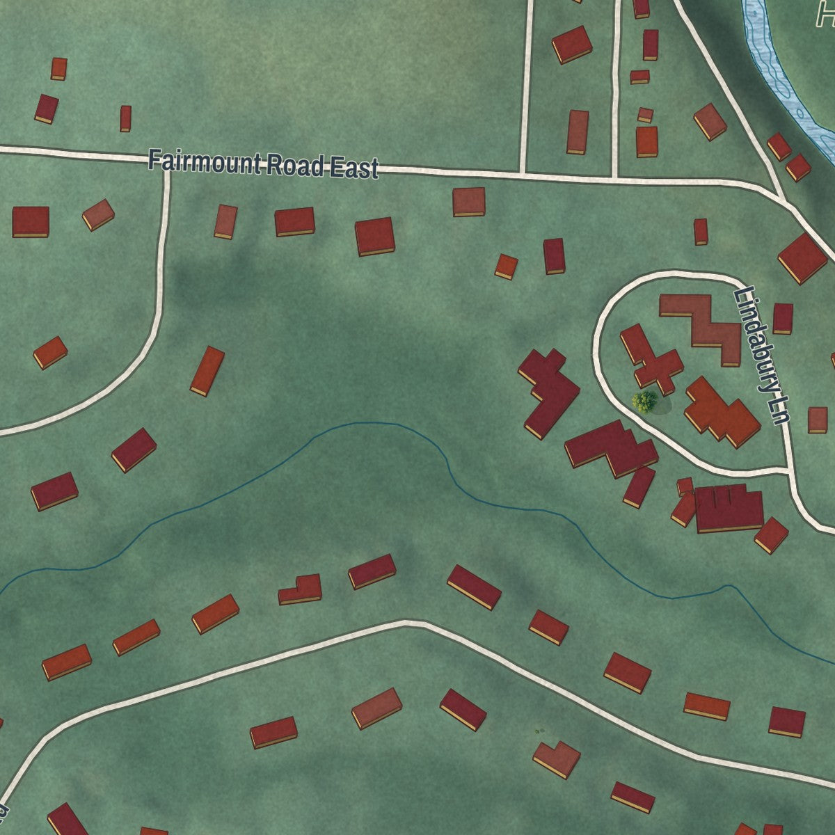 Close-up of the map of Pottersville, New Jersey print showing street and building detail