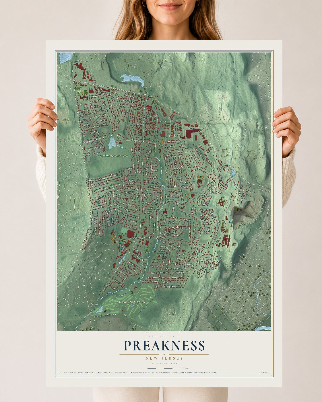 Preakness, New Jersey map print, 24" x 36" Archival Matte Print mockup