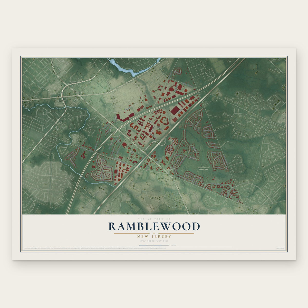 Ramblewood, New Jersey map print, the full design