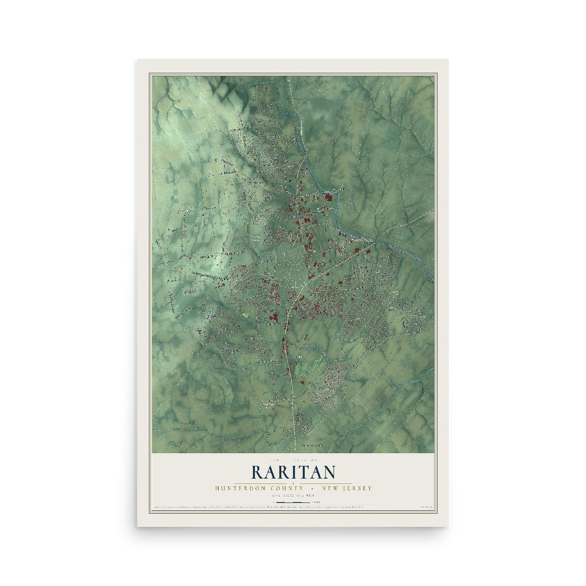 Map of Raritan, Hunterdon County, New Jersey, 12 x 18 inch unframed archival matte print
