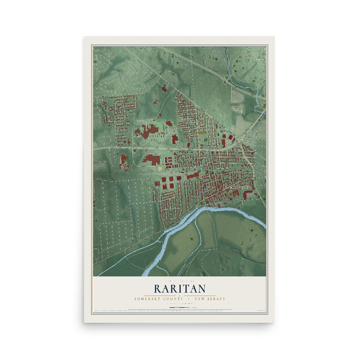 Map of Raritan, Somerset County, New Jersey, 12 x 18 inch unframed archival matte print