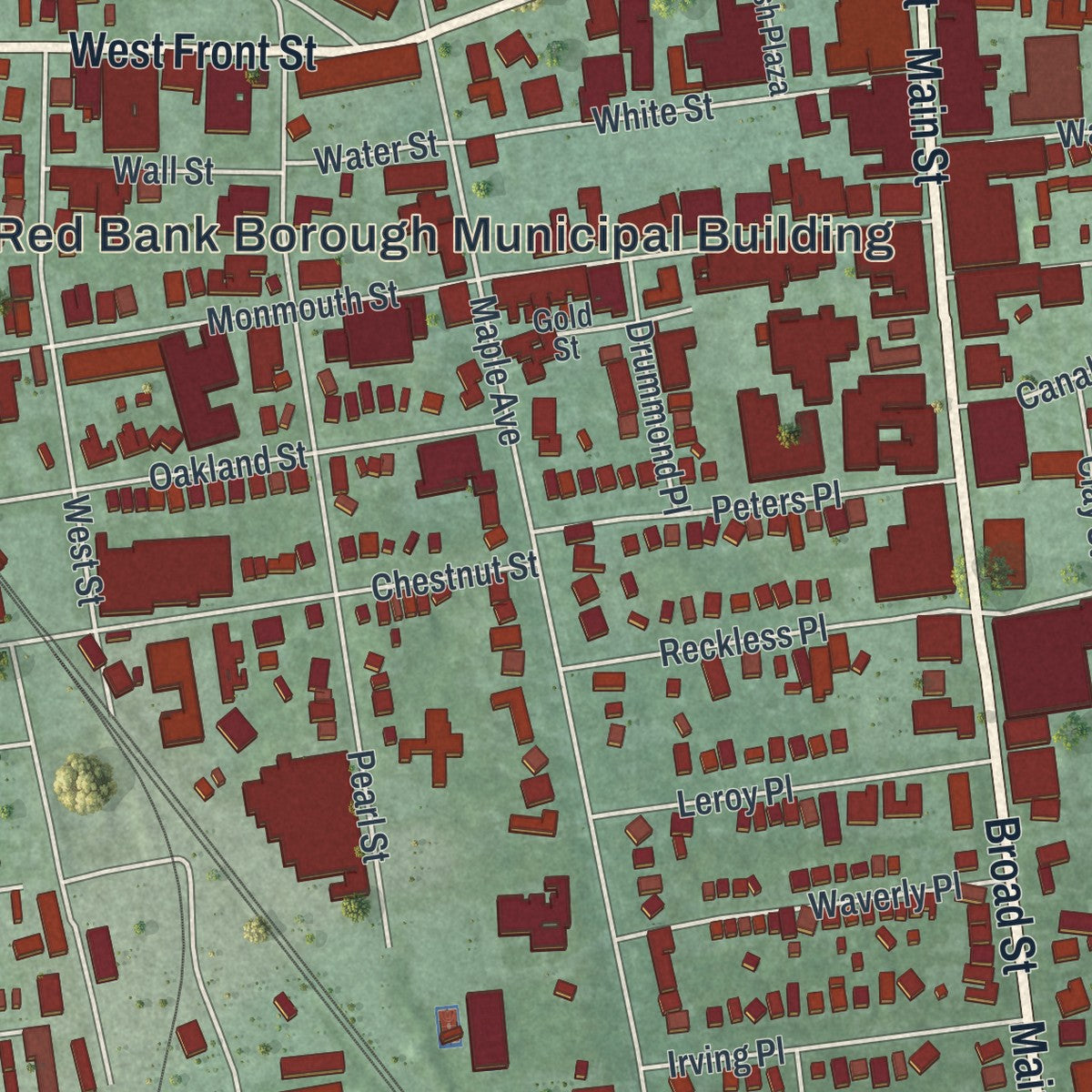 Close-up 1 of the Red Bank, New Jersey map artwork