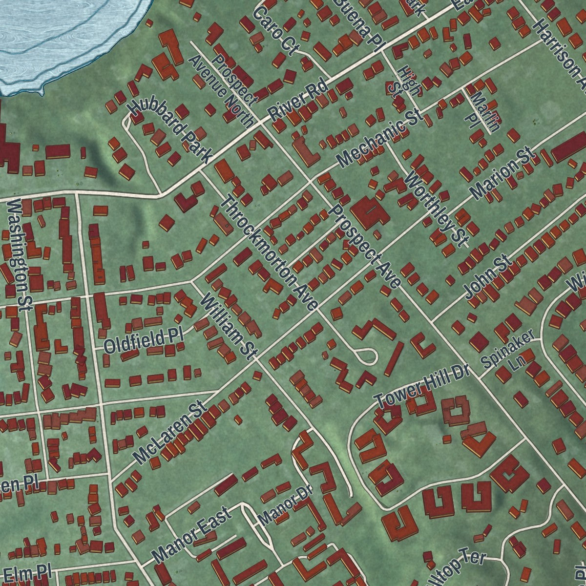 Close-up 2 of the Red Bank, New Jersey map artwork