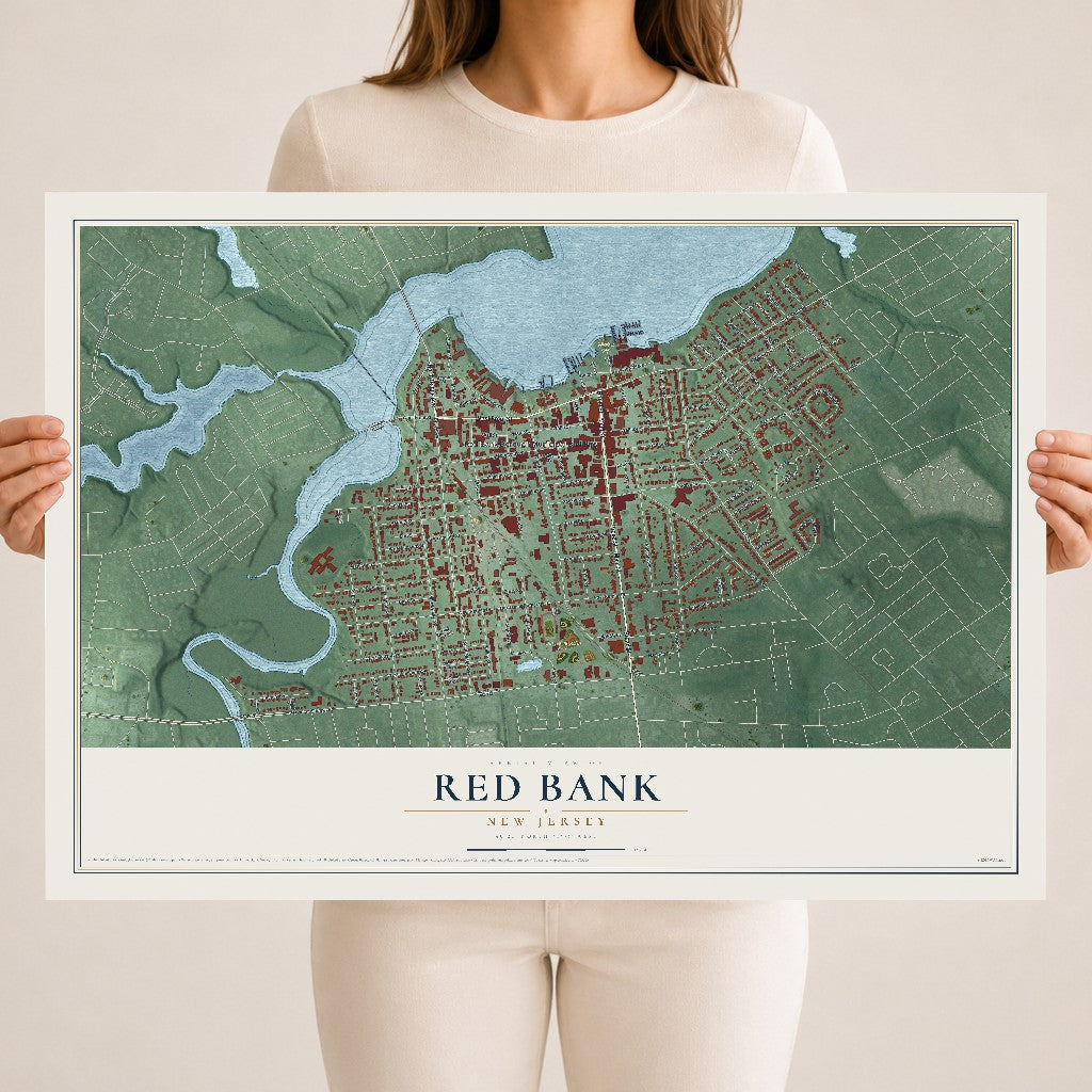 Red Bank, New Jersey map print, 18" x 24" Archival Matte Print mockup