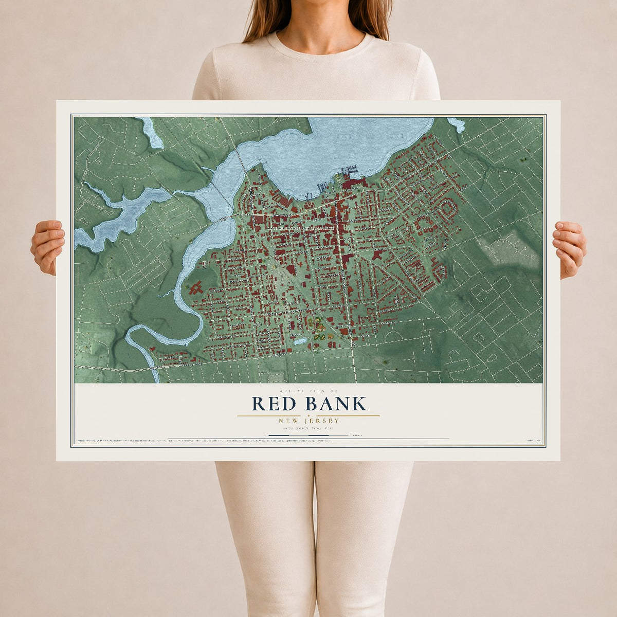 Red Bank, New Jersey map print, 24" x 36" Archival Matte Print mockup