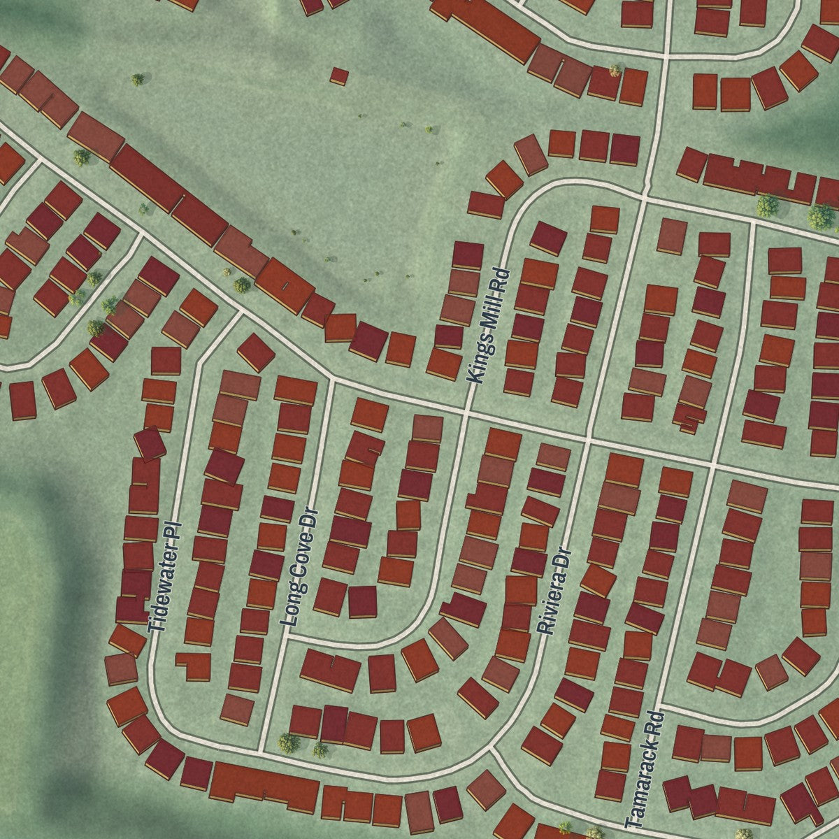 Close-up of the map of Regency at Monroe, New Jersey print showing street and building detail
