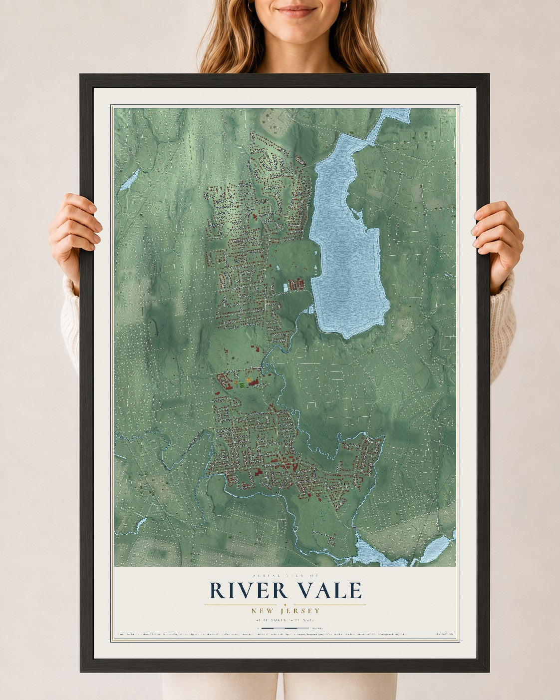 Map of River Vale, New Jersey, 24 x 36 inch print in a black wood frame