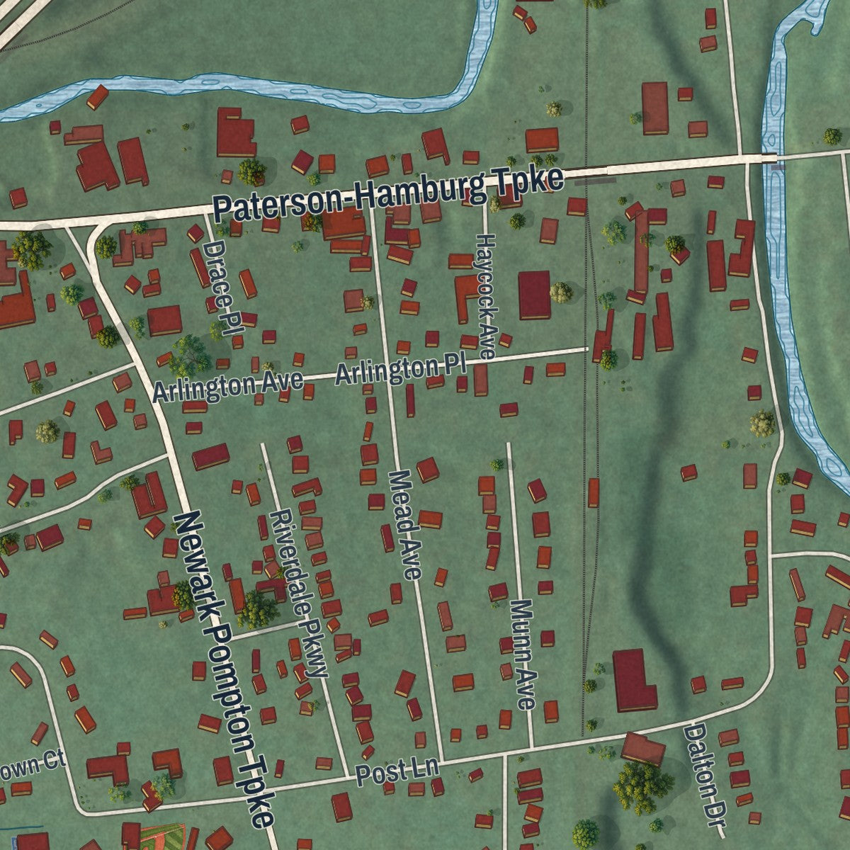 Close-up 1 of the Riverdale, New Jersey map artwork