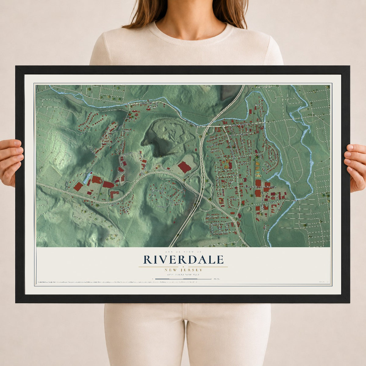 Riverdale, New Jersey map print, 18" x 24" W/ Black Ayous Wood Frame mockup
