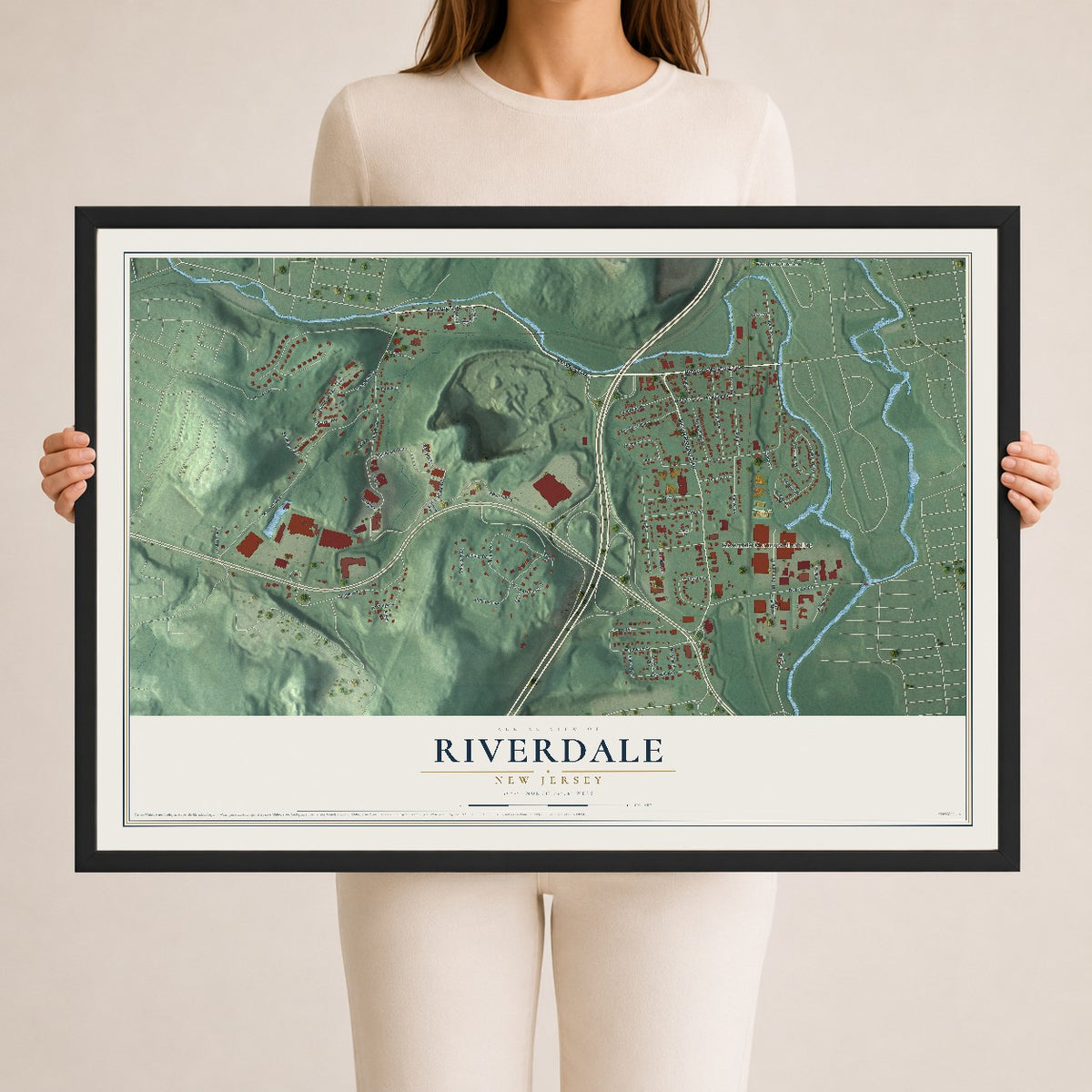 Riverdale, New Jersey map print, 24" x 36" W/ Black Ayous Wood Frame mockup