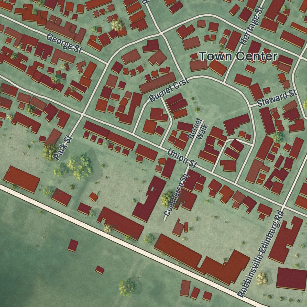 Close-up of the map of Robbinsville Center, New Jersey print showing street and building detail