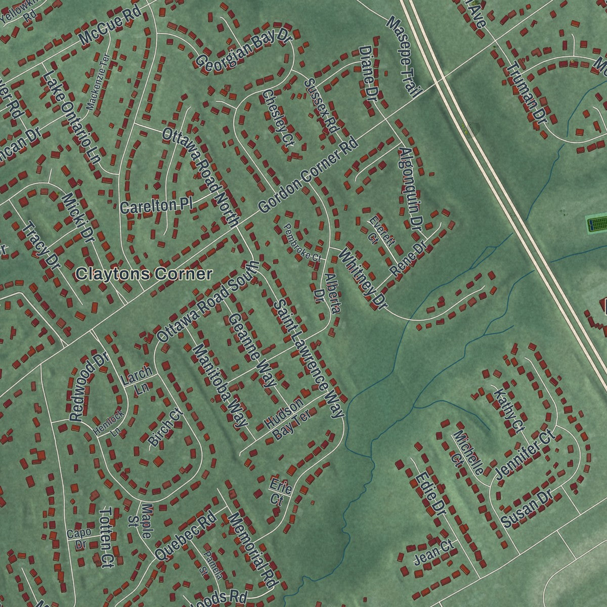 Close-up of the map of Robertsville, New Jersey print showing street and building detail
