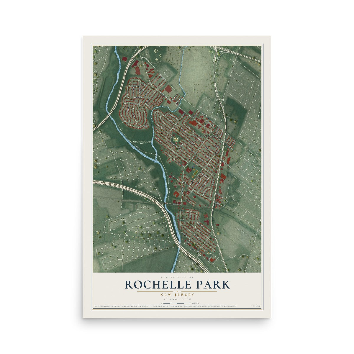 Map of Rochelle Park, New Jersey, 12 x 18 inch unframed archival matte print