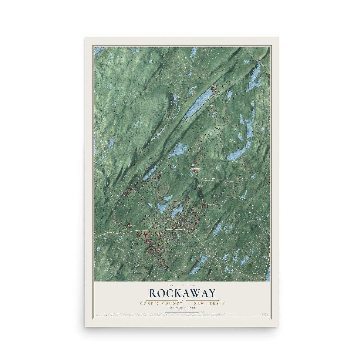 Map of Rockaway, Morris County, New Jersey, 12 x 18 inch unframed archival matte print