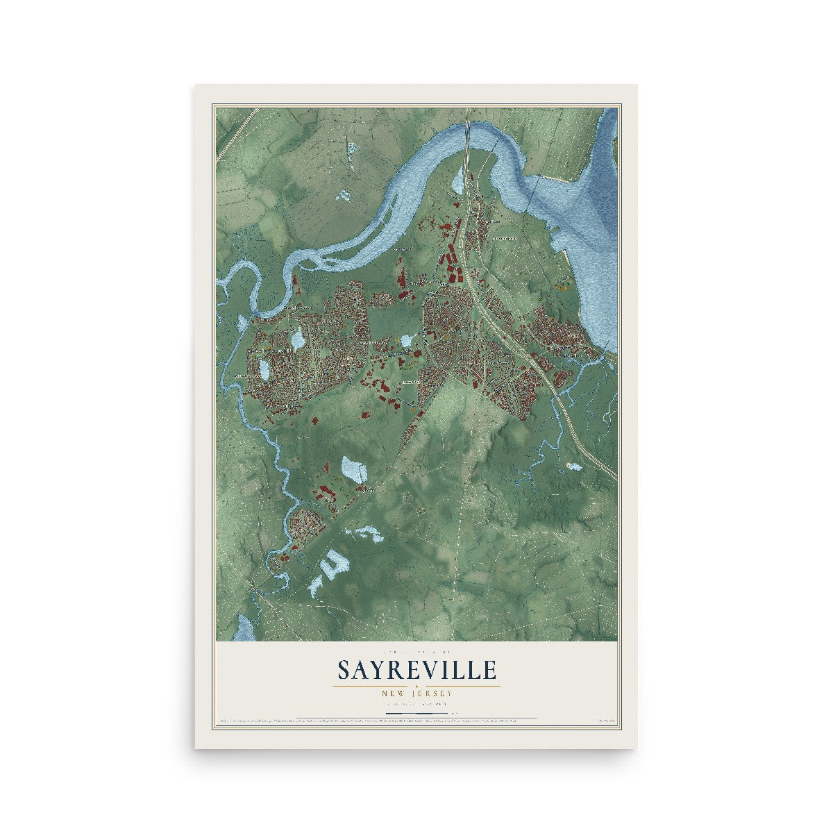 Map of Sayreville, New Jersey, 12 x 18 inch unframed archival matte print