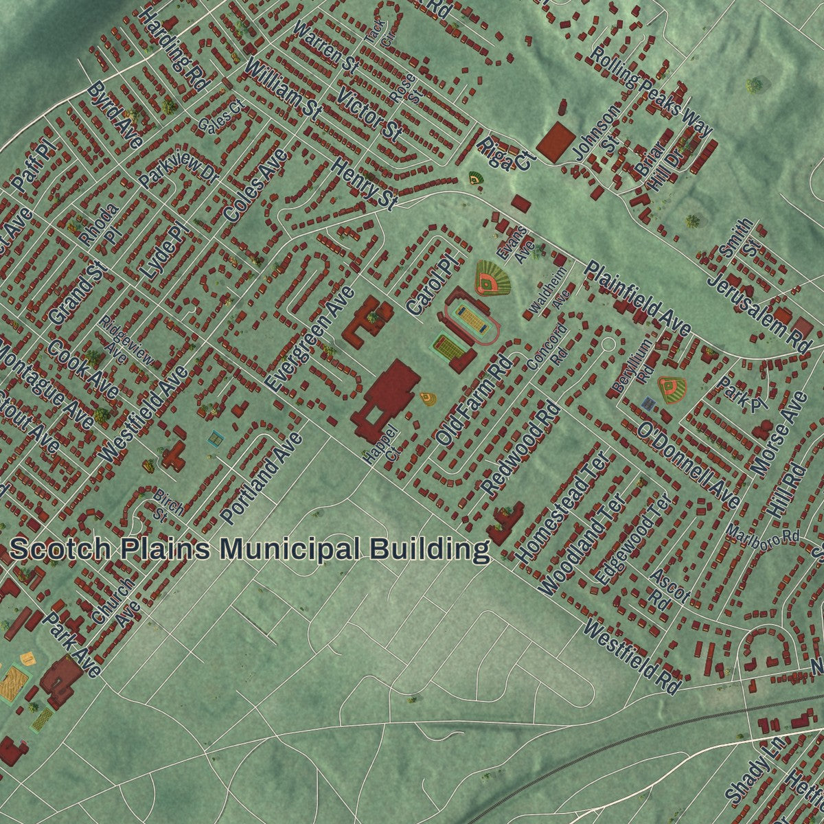 Close-up 1 of the Scotch Plains, New Jersey map artwork