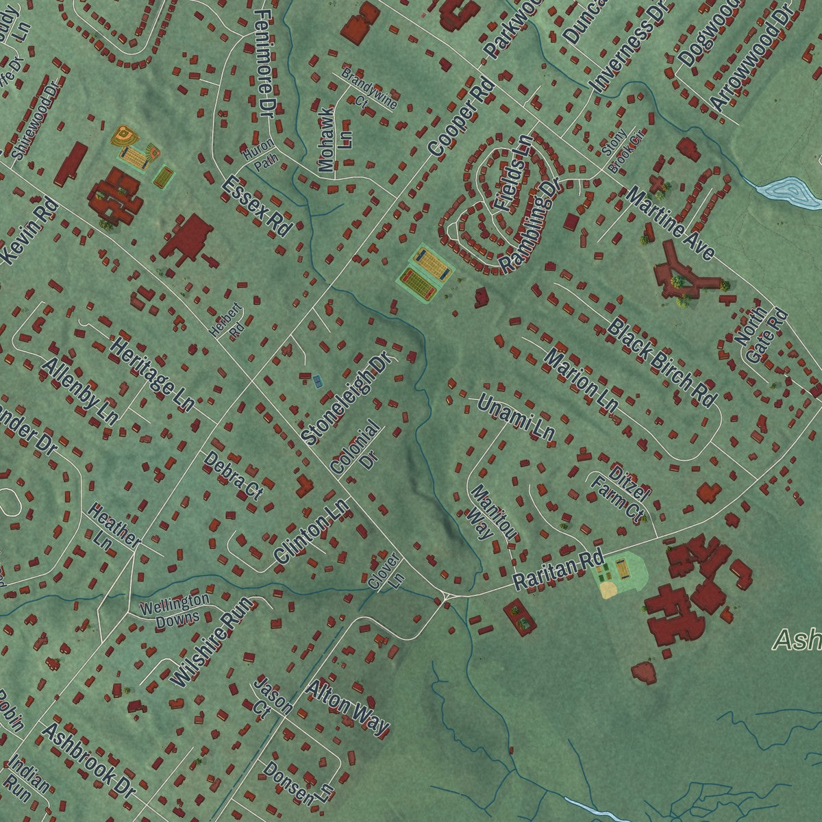 Close-up 2 of the Scotch Plains, New Jersey map artwork