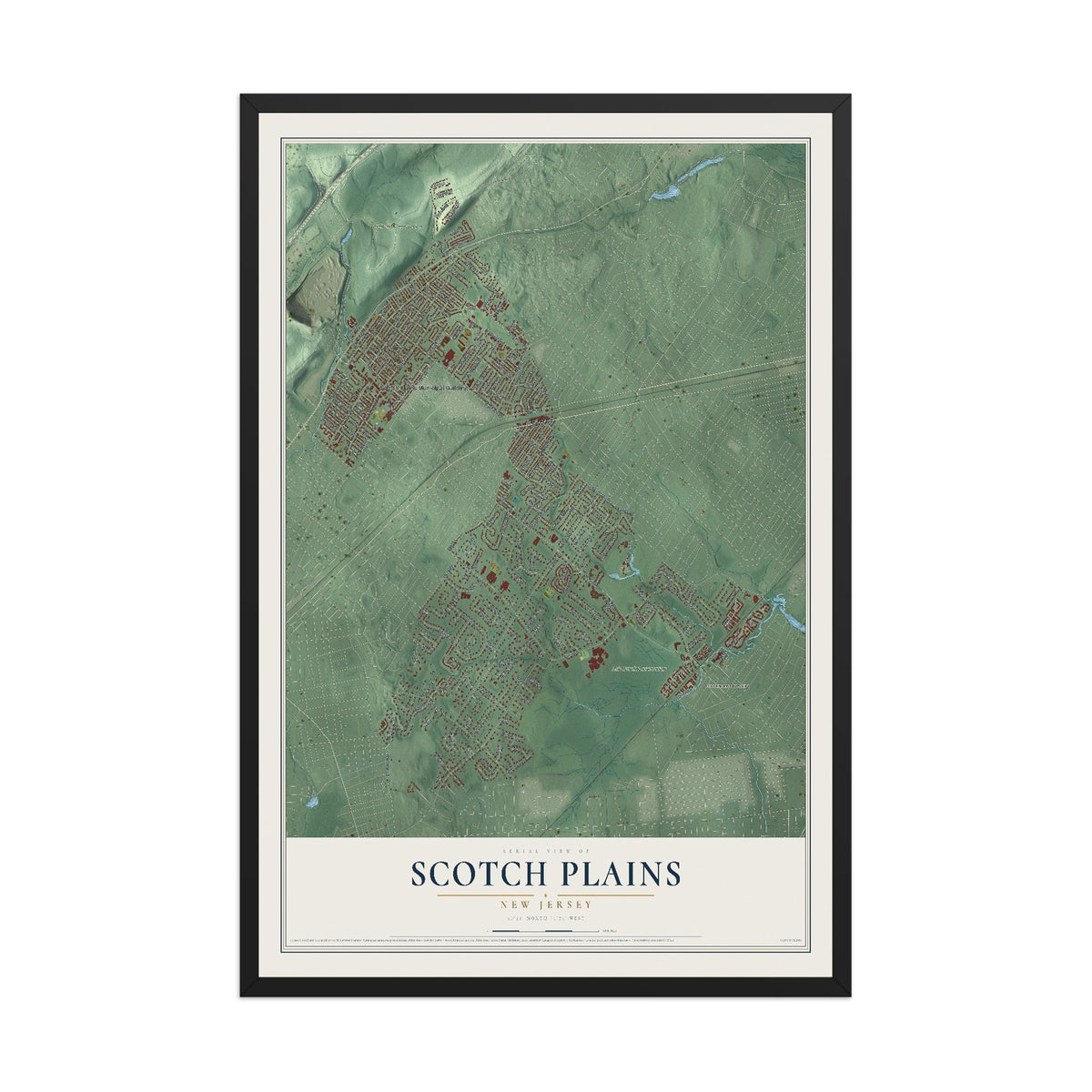 Scotch Plains, New Jersey map print, 12" x 18" W/ Black Ayous Wood Frame mockup