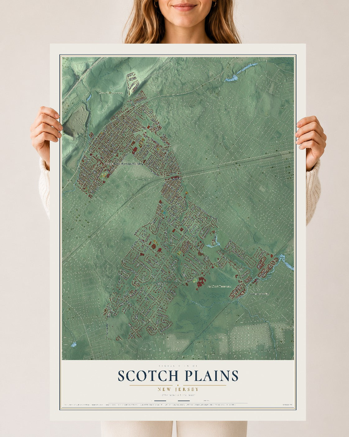 Scotch Plains, New Jersey map print, 24" x 36" Archival Matte Print mockup