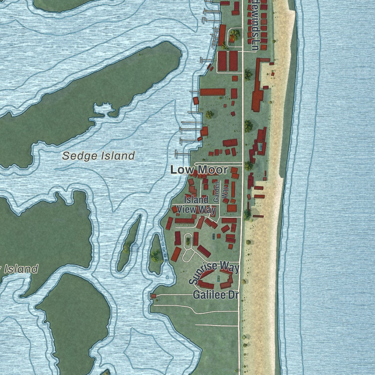 Close-up 1 of the Sea Bright, New Jersey map artwork