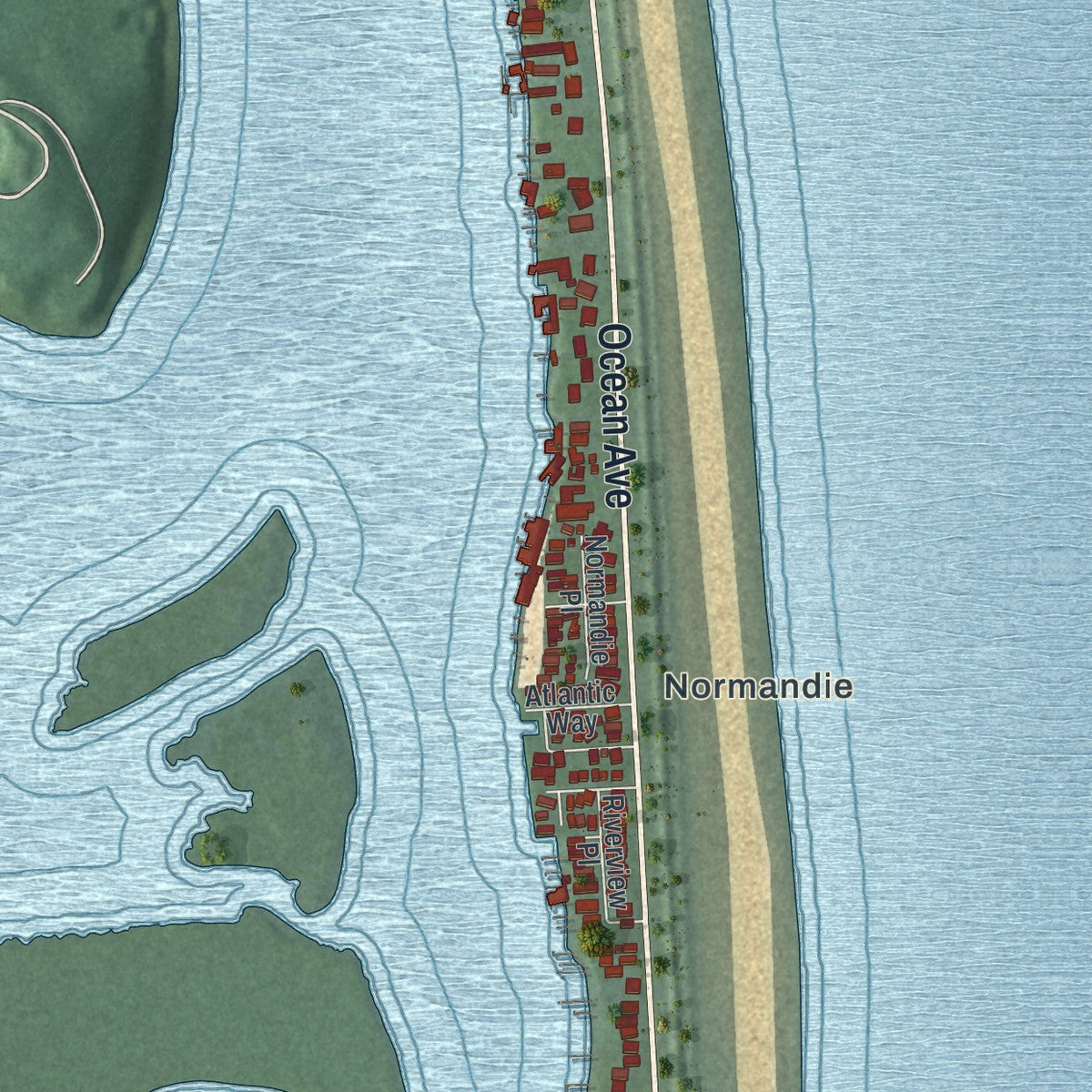Close-up 2 of the Sea Bright, New Jersey map artwork