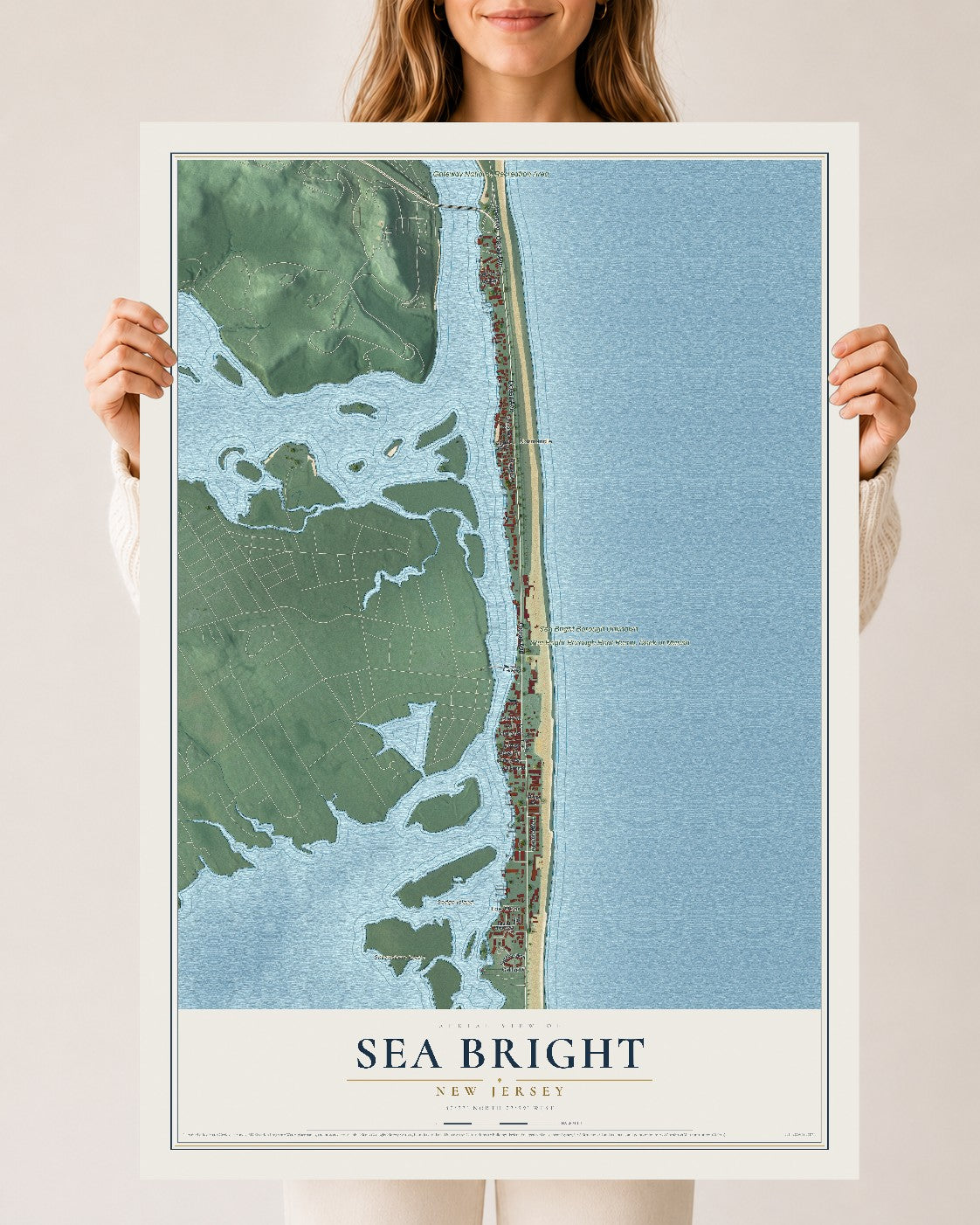 Sea Bright, New Jersey map print, 24" x 36" Archival Matte Print mockup
