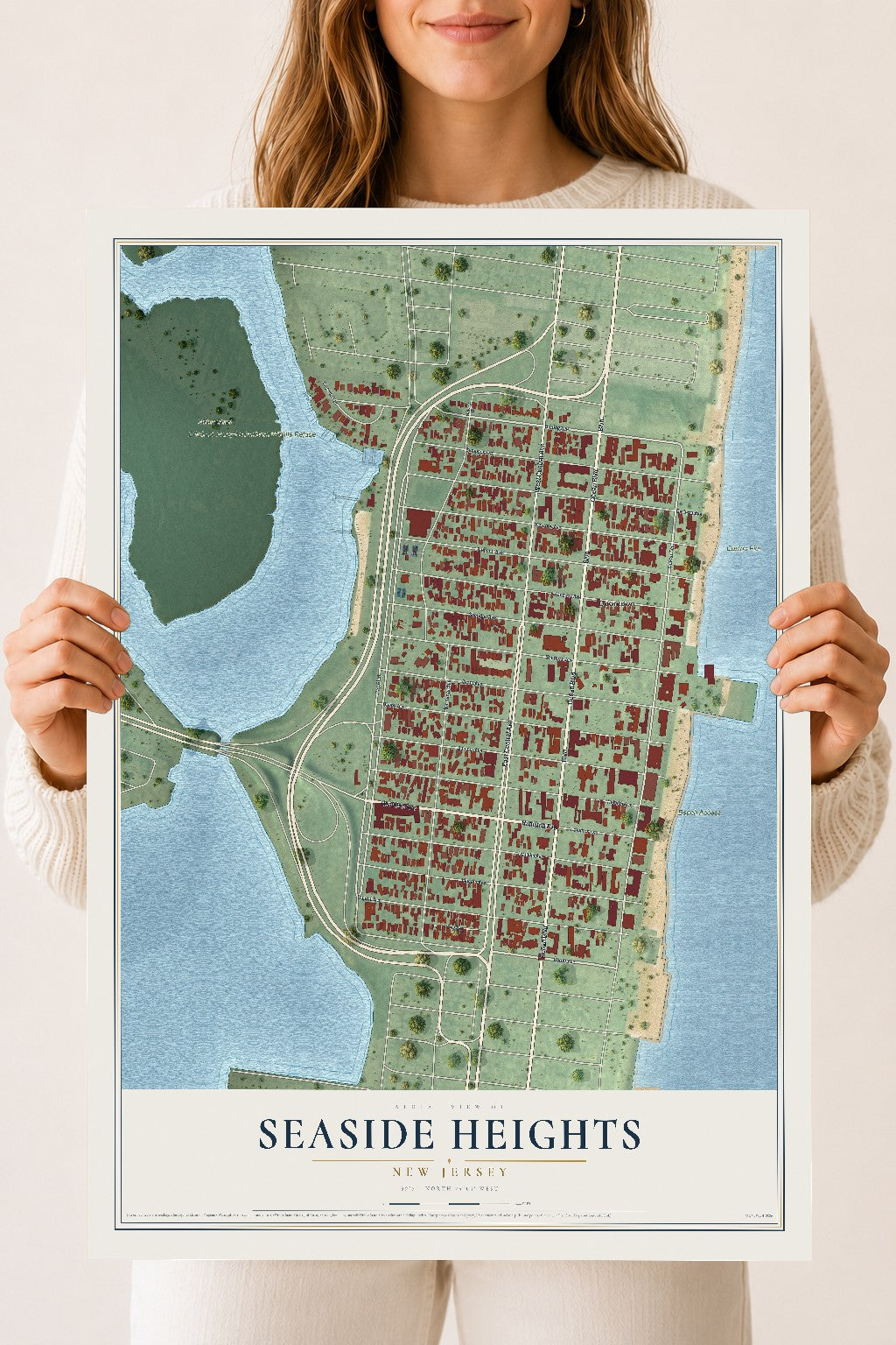 Seaside Heights, New Jersey map print, 18" x 24" Archival Matte Print mockup