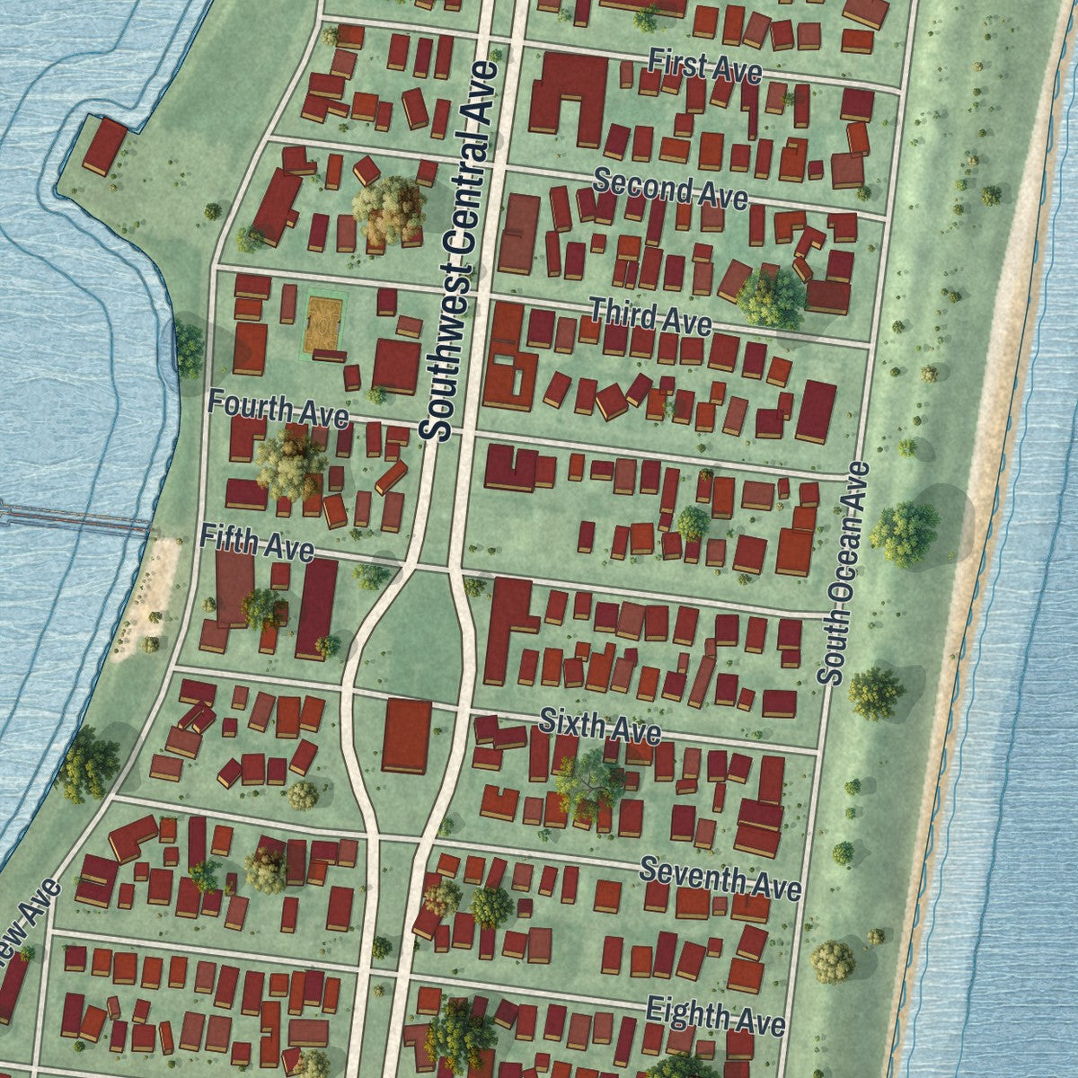Close-up 1 of the Seaside Park, New Jersey map artwork