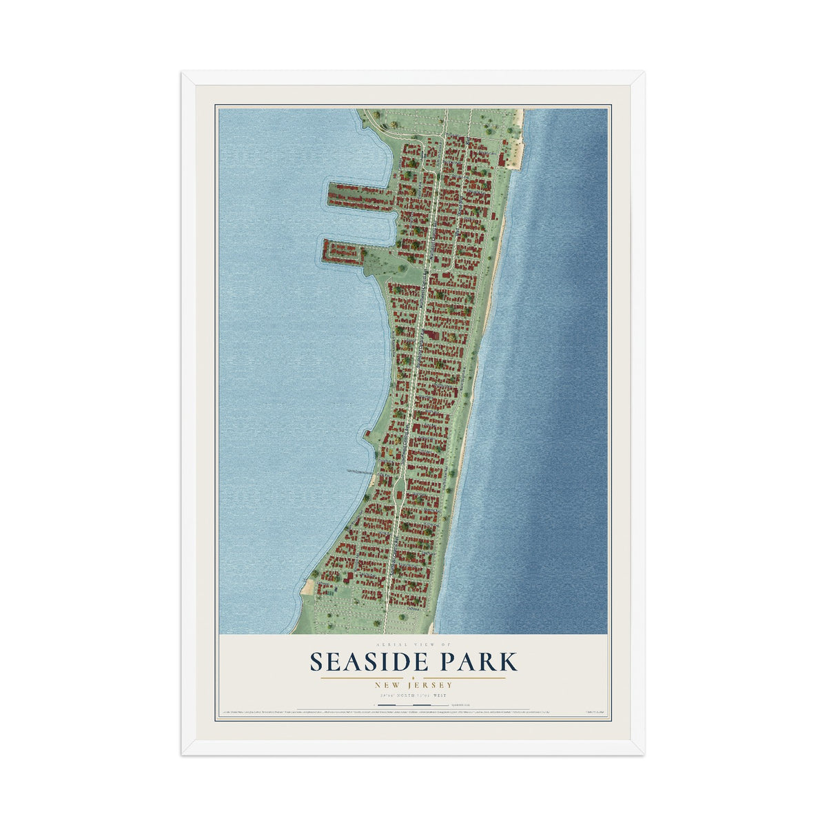 Seaside Park, New Jersey map print, 12" x 18" W/ White Ayous Wood Frame mockup