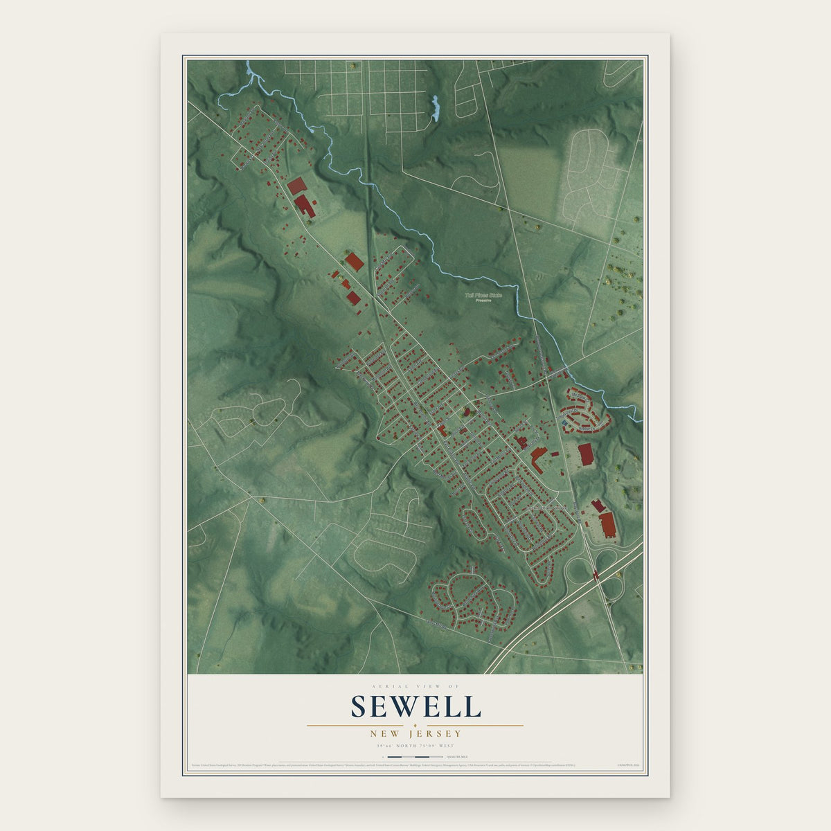Sewell, New Jersey map print, the full design