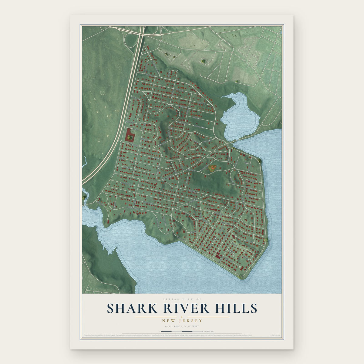 Shark River Hills, New Jersey map print, the full design