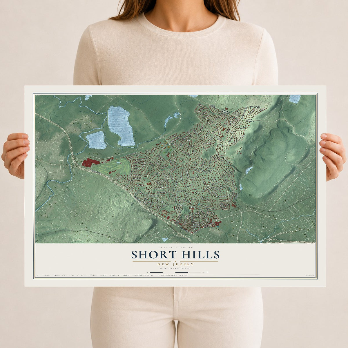 Map of Short Hills, New Jersey, 12 x 18 inch unframed archival matte print