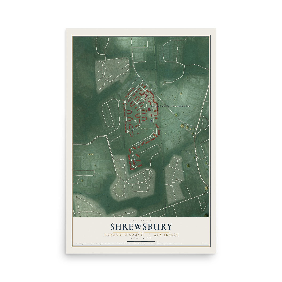 Map of Shrewsbury, Monmouth County, New Jersey, 12 x 18 inch unframed archival matte print