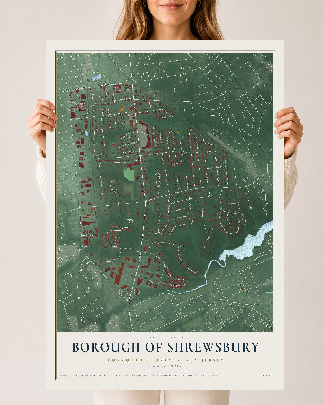 Borough of Shrewsbury, New Jersey map print, 24" x 36" Archival Matte Print mockup