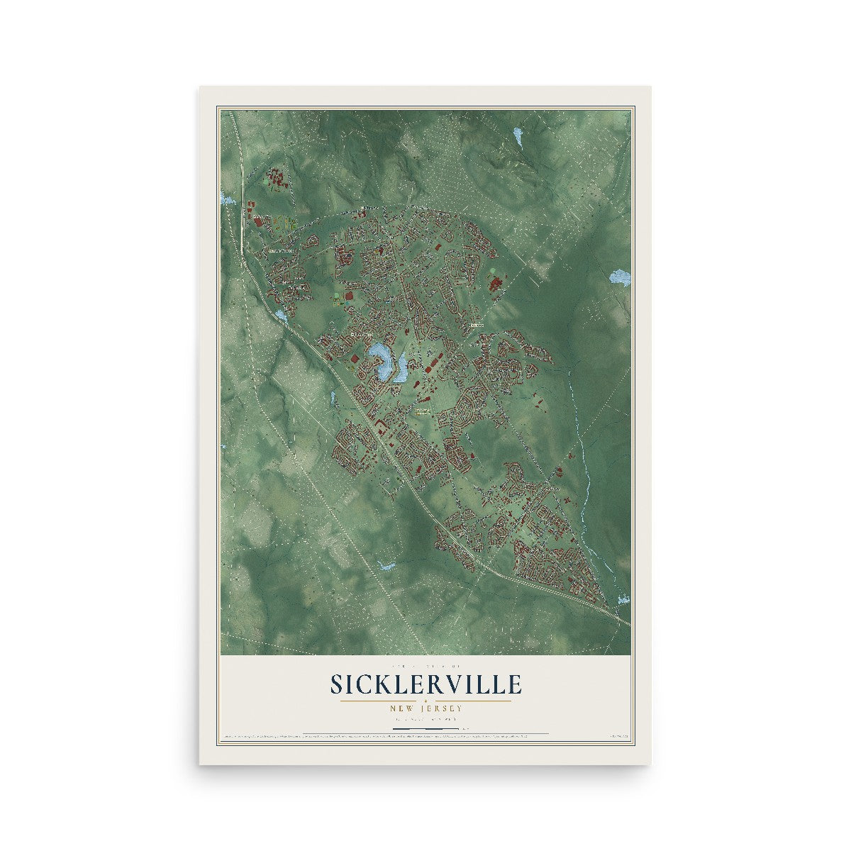Sicklerville, New Jersey map print, 12" x 18" Archival Matte Print mockup