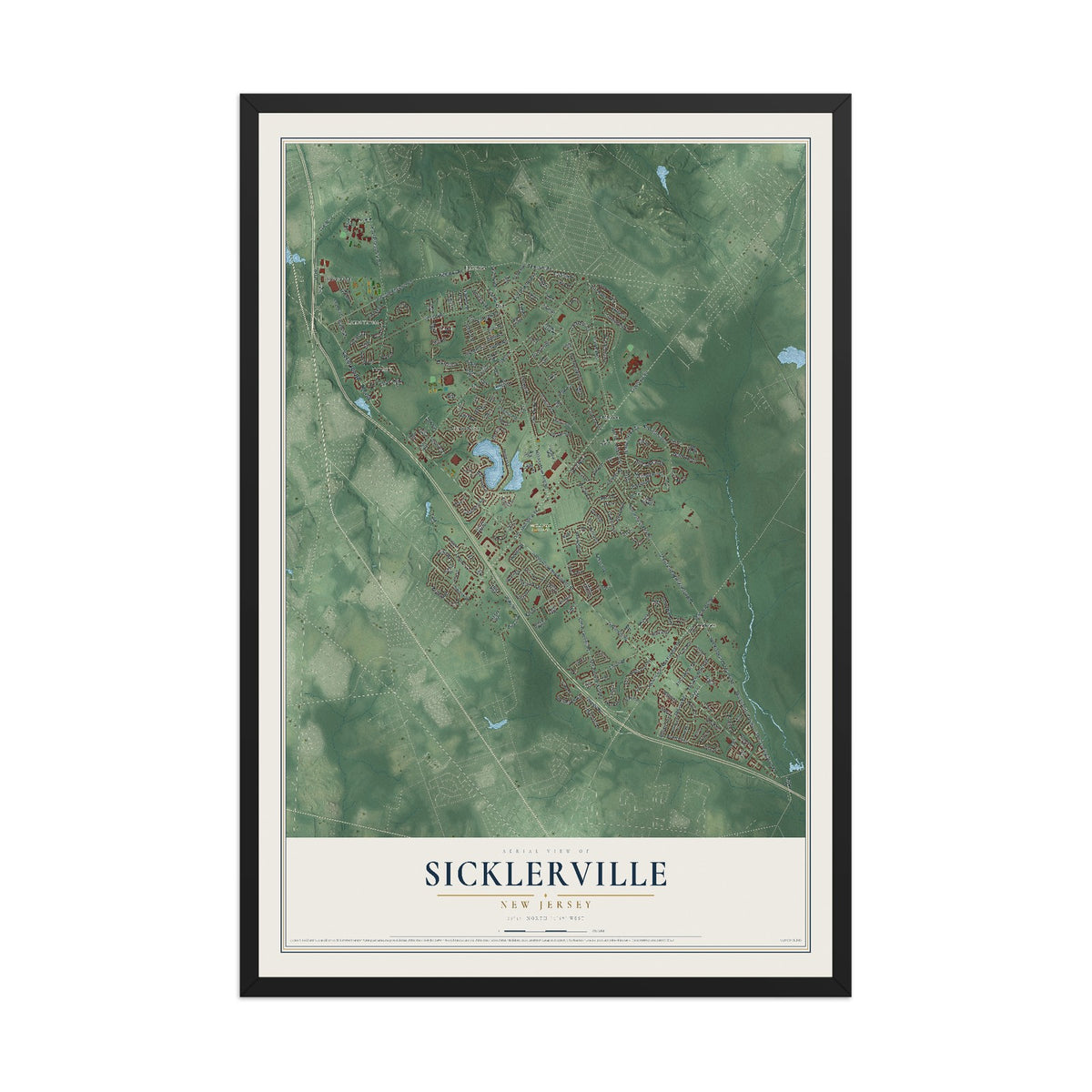 Sicklerville, New Jersey map print, 12" x 18" W/ Black Ayous Wood Frame mockup